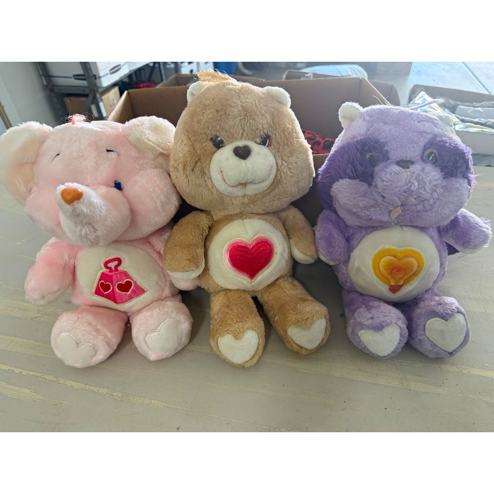 Vtg 80s Kenner Care Bears Stuffed Animal Plush Lot of 3, Elephant Raccoon Bear